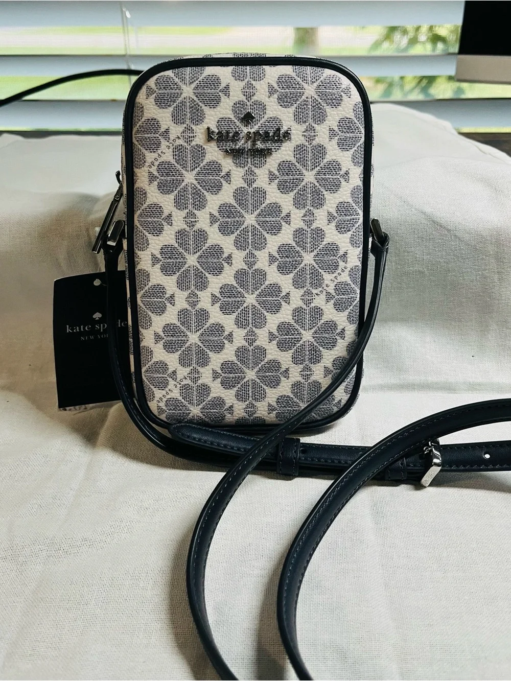 kate spade Ivory & Navy Flower North South Crossbody Phone Bag